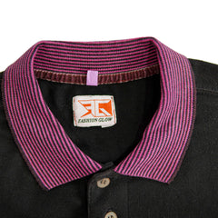 Black Acid Washed Contrast Collar Polo Shirt