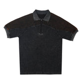 Thermal Contrast Vintage Wash Polo Shirt With Knitted Collar
