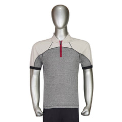 Thermal Quarter Zip Polo Shirt with Off-White Contrast Sleeves