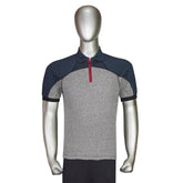 Thermal Quarter Zip Polo Shirt with Navy Blue Contrast Sleeves