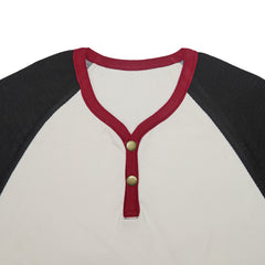 Ribbed Y-Neck Raglan Contrast Long Sleeve T-Shirt