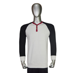 Ribbed Y-Neck Raglan Contrast Long Sleeve T-Shirt