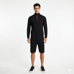 4-Way Stretched Quarter Zip Long Sleeve Sweatshirt with Shorts