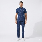 Laser Palm Print Effect Denim Suit