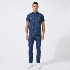 Laser Palm Print Effect Denim Suit