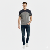 Thermal Quarter Zip Polo Shirt with Navy Blue Contrast Sleeves