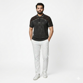 Thermal Contrast Vintage Wash Polo Shirt With Knitted Collar