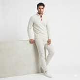 Quarter Zip Long Sleeve Rib Sweatshirt with Rib Trouser