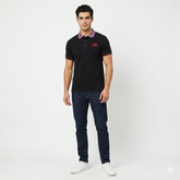Black Acid Washed Contrast Collar Polo Shirt