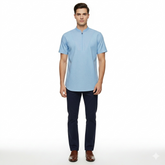 Mesh Fabric Quarter-Zip Short-Sleeve Fancy Kurta
