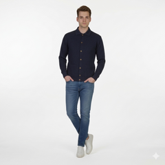 Men's Premium Navy Knitted Button-Down Cardigan