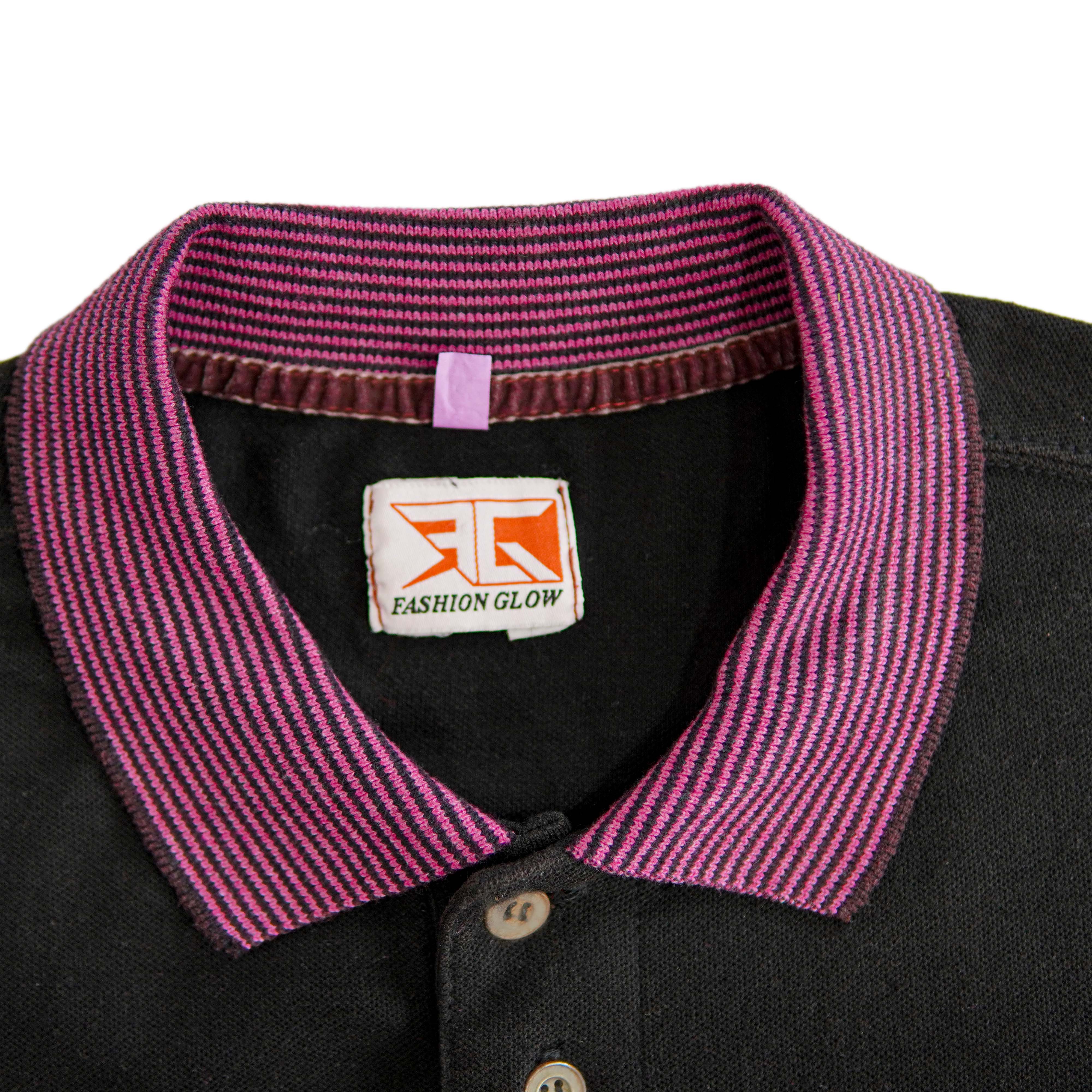 Black Acid Washed Contrast Collar Polo Shirt
