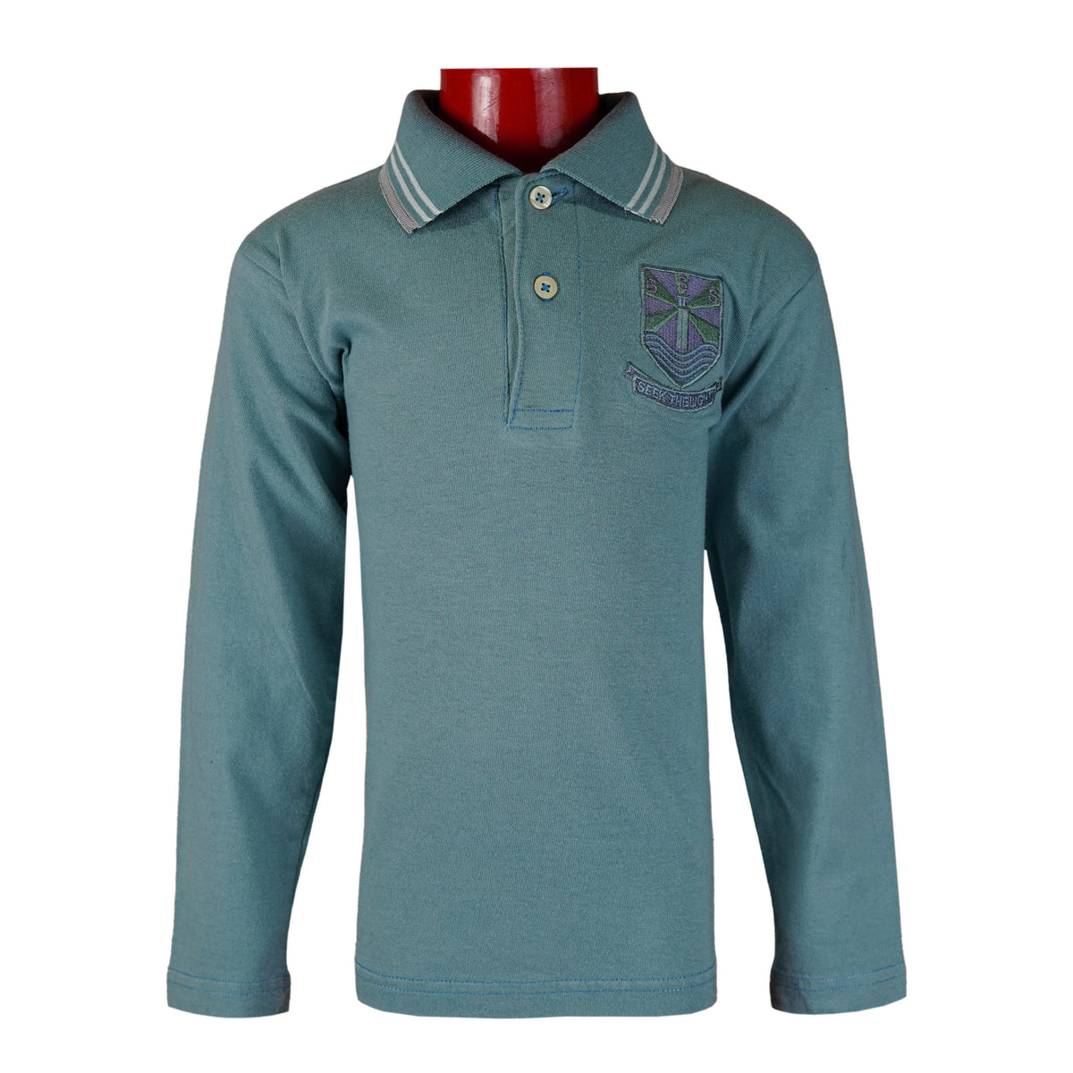 Kids Full Sleeve Polo Shirt For Sky Grey Shade - Foxy Garments