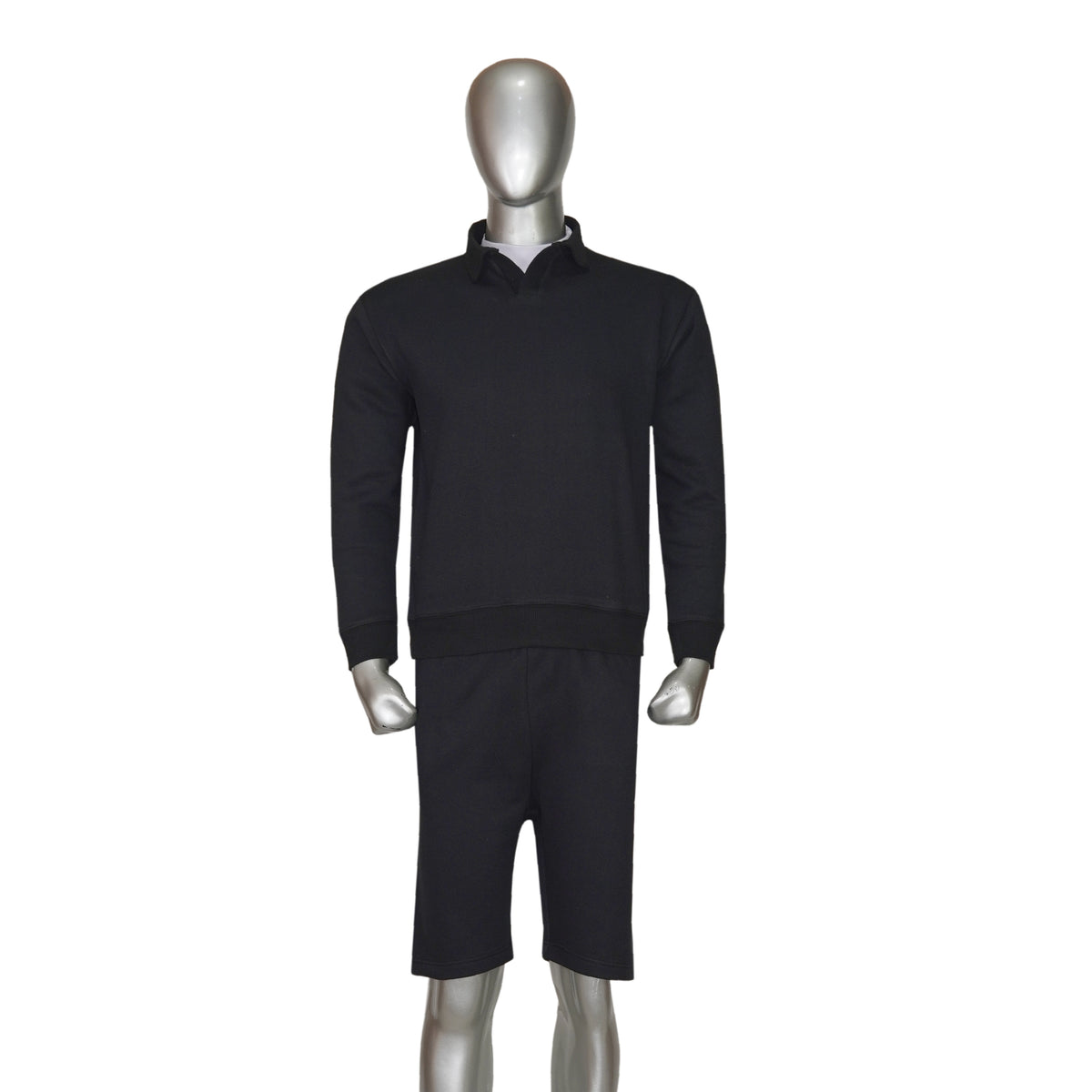 Long Sleeve Placket Polo Shirt with Short Tracksuit
