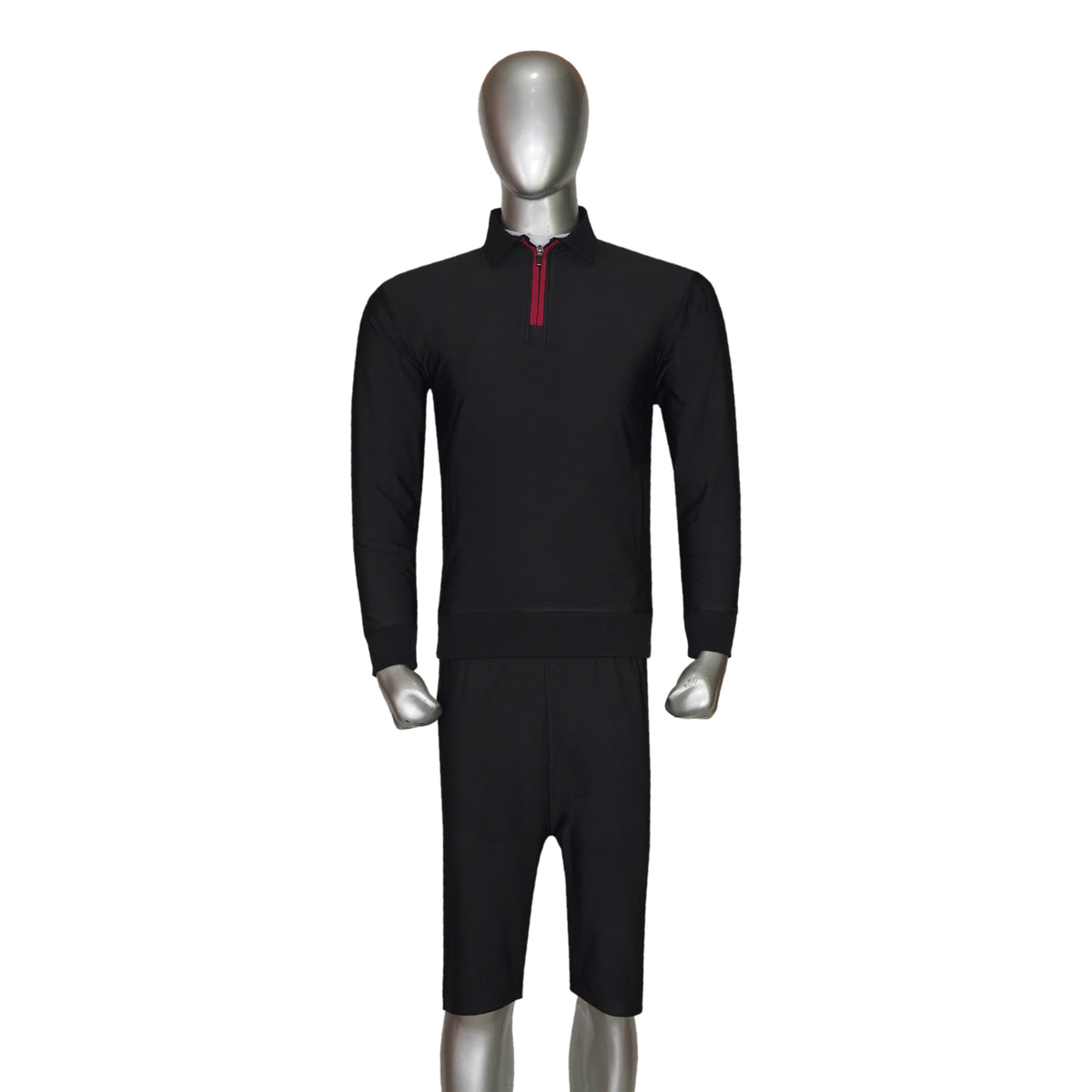 4-Way Stretched Quarter Zip Long Sleeve Polo Shirt with Shorts Tracksuit