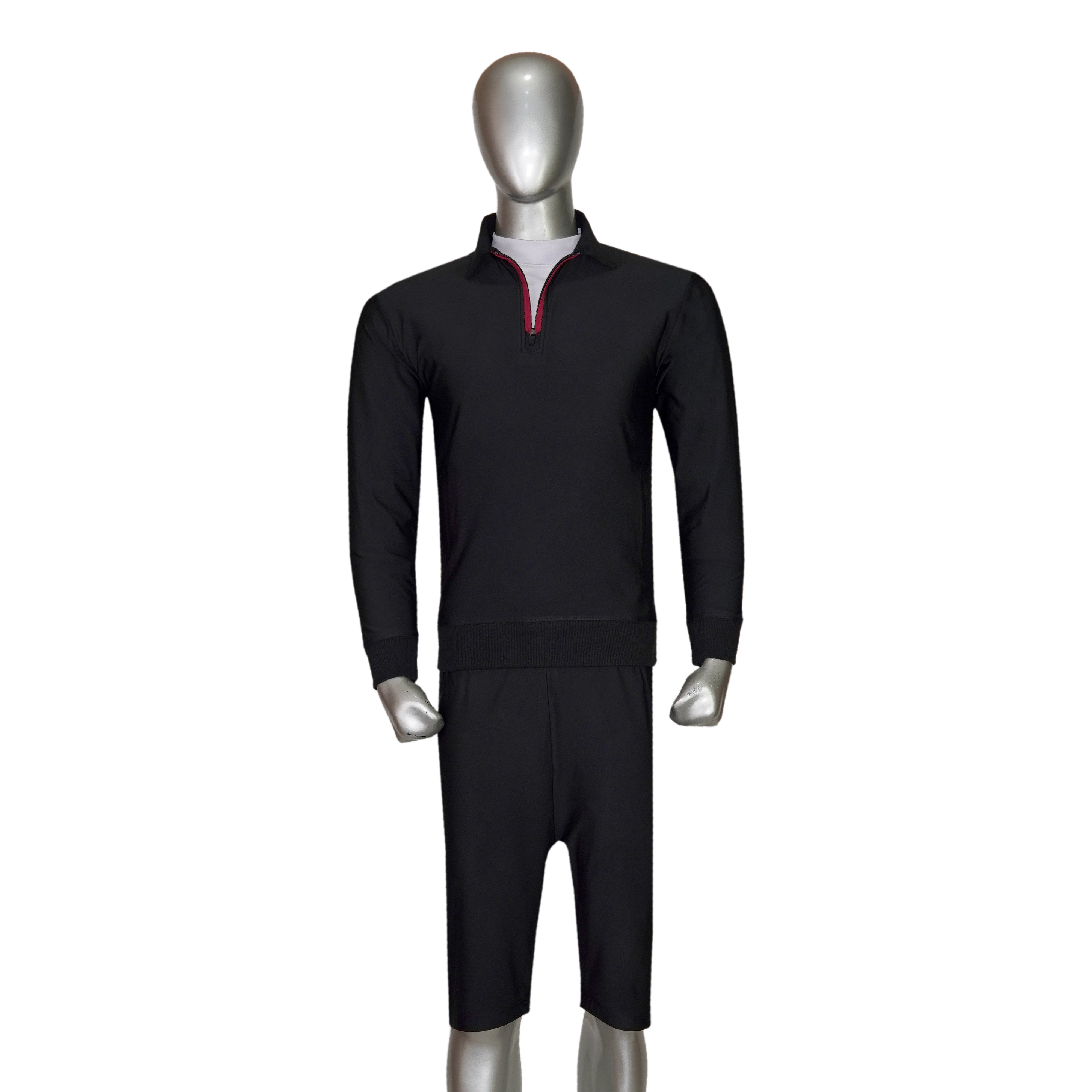 4-Way Stretched Quarter Zip Long Sleeve Polo Shirt with Shorts Tracksuit