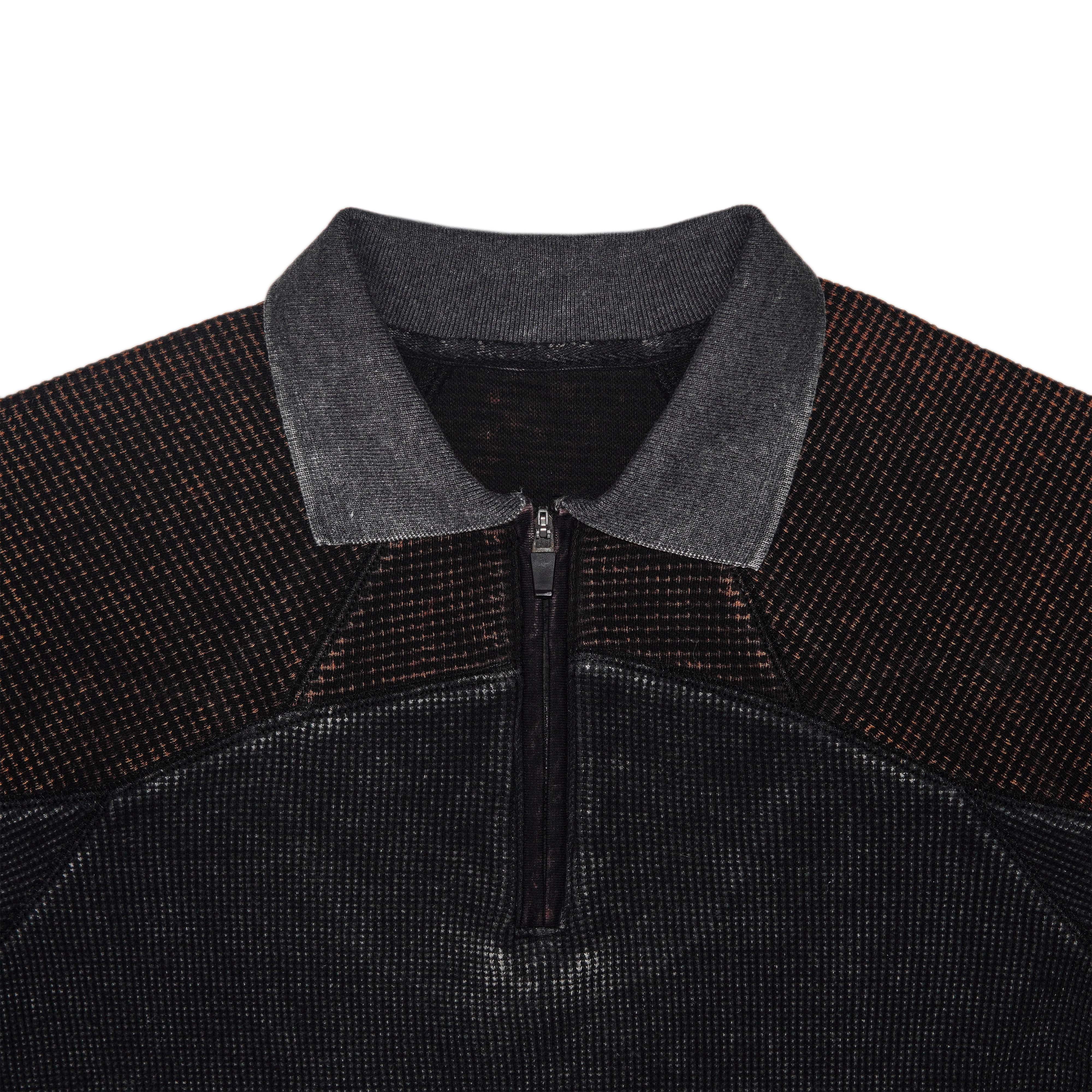 Thermal Contrast Vintage Wash Polo Shirt With Knitted Collar