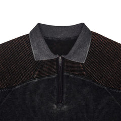 Thermal Contrast Vintage Wash Polo Shirt With Knitted Collar