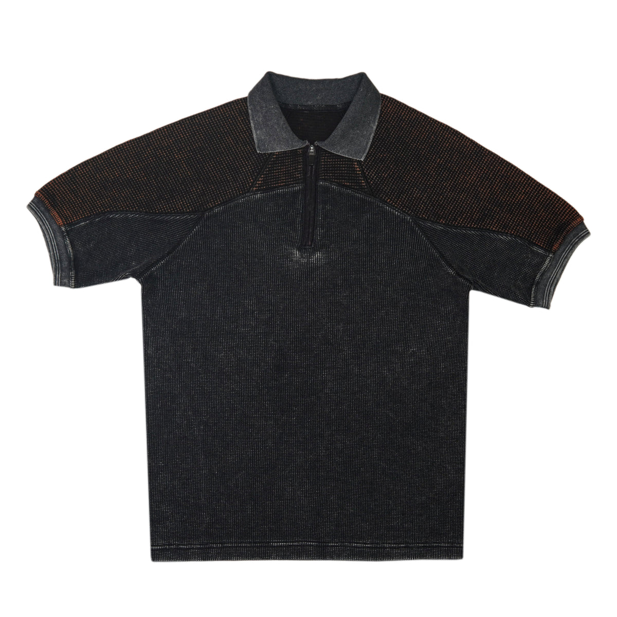 Thermal Contrast Vintage Wash Polo Shirt With Knitted Collar