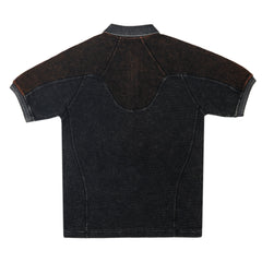 Thermal Contrast Vintage Wash Polo Shirt With Knitted Collar