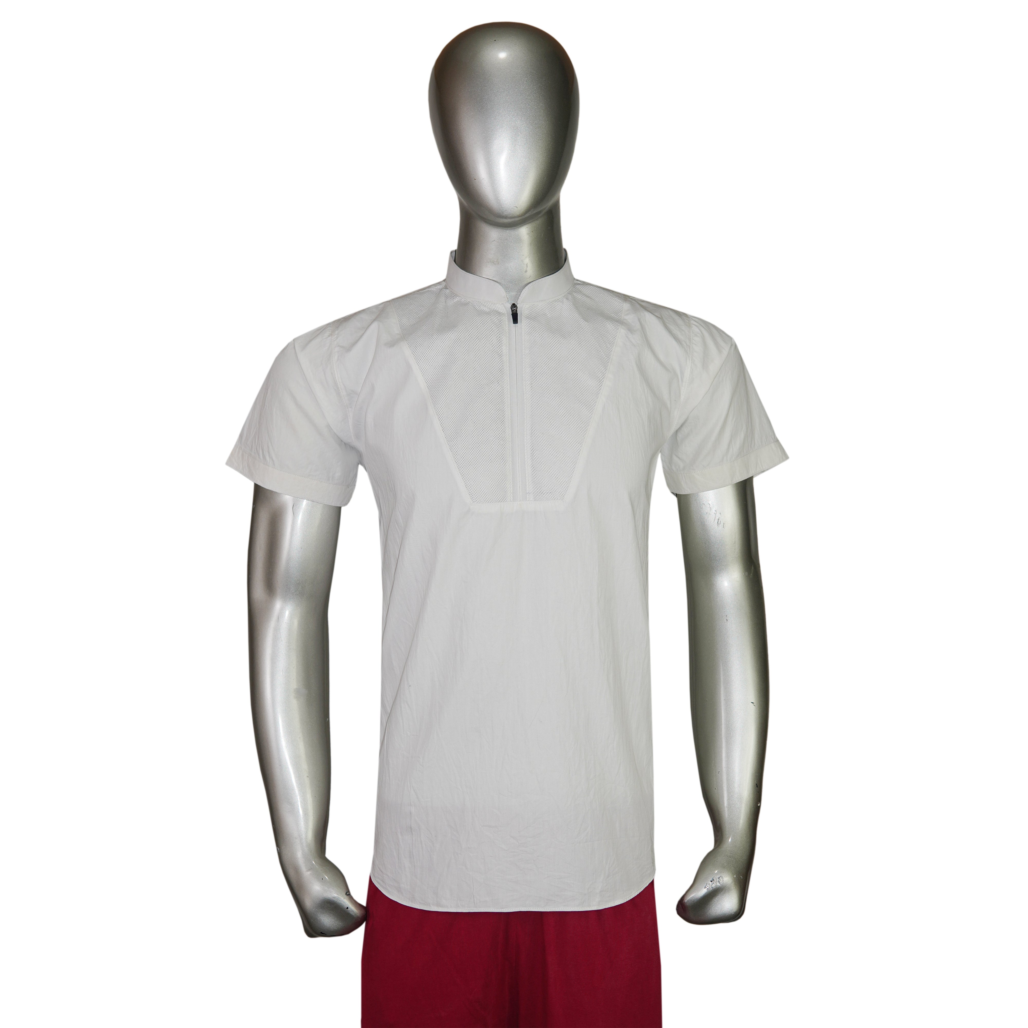 Mesh Fabric Quarter-Zip Short-Sleeve Fancy Kurta