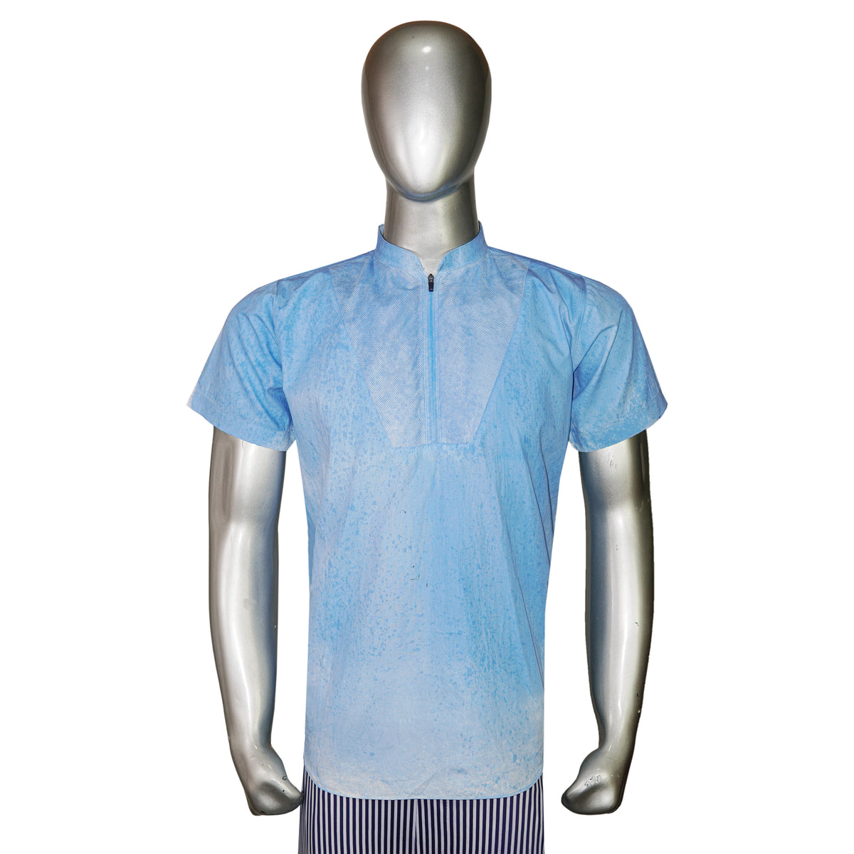 Mesh Fabric Quarter-Zip Short-Sleeve Fancy Kurta