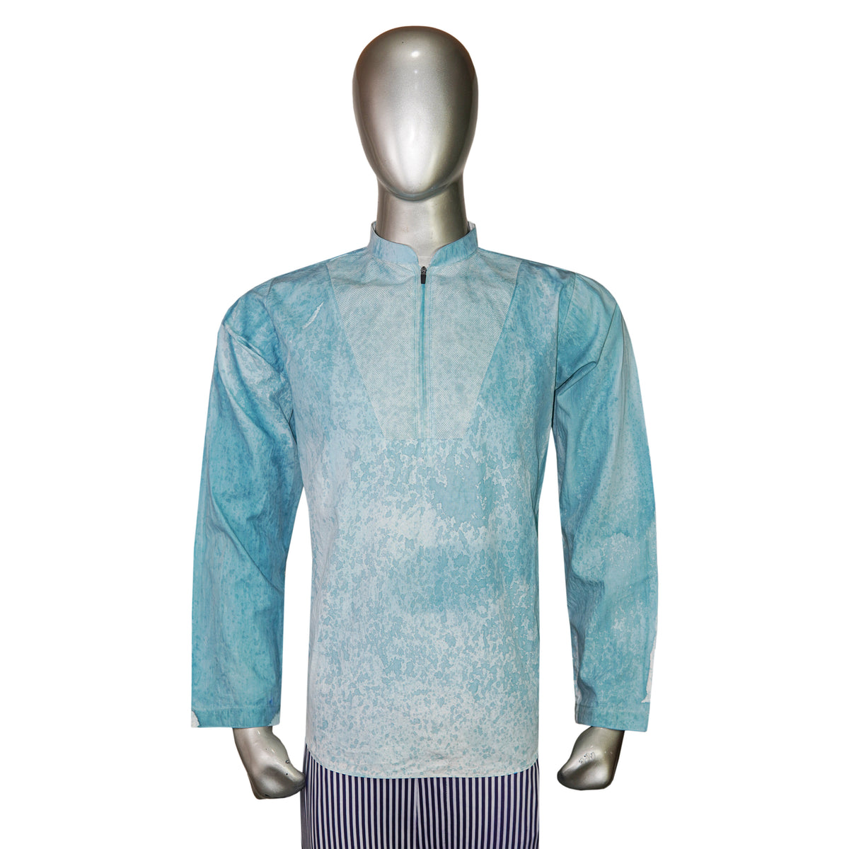 Mesh Fabric Quarter-Zip Long-Sleeve Fancy Kurta
