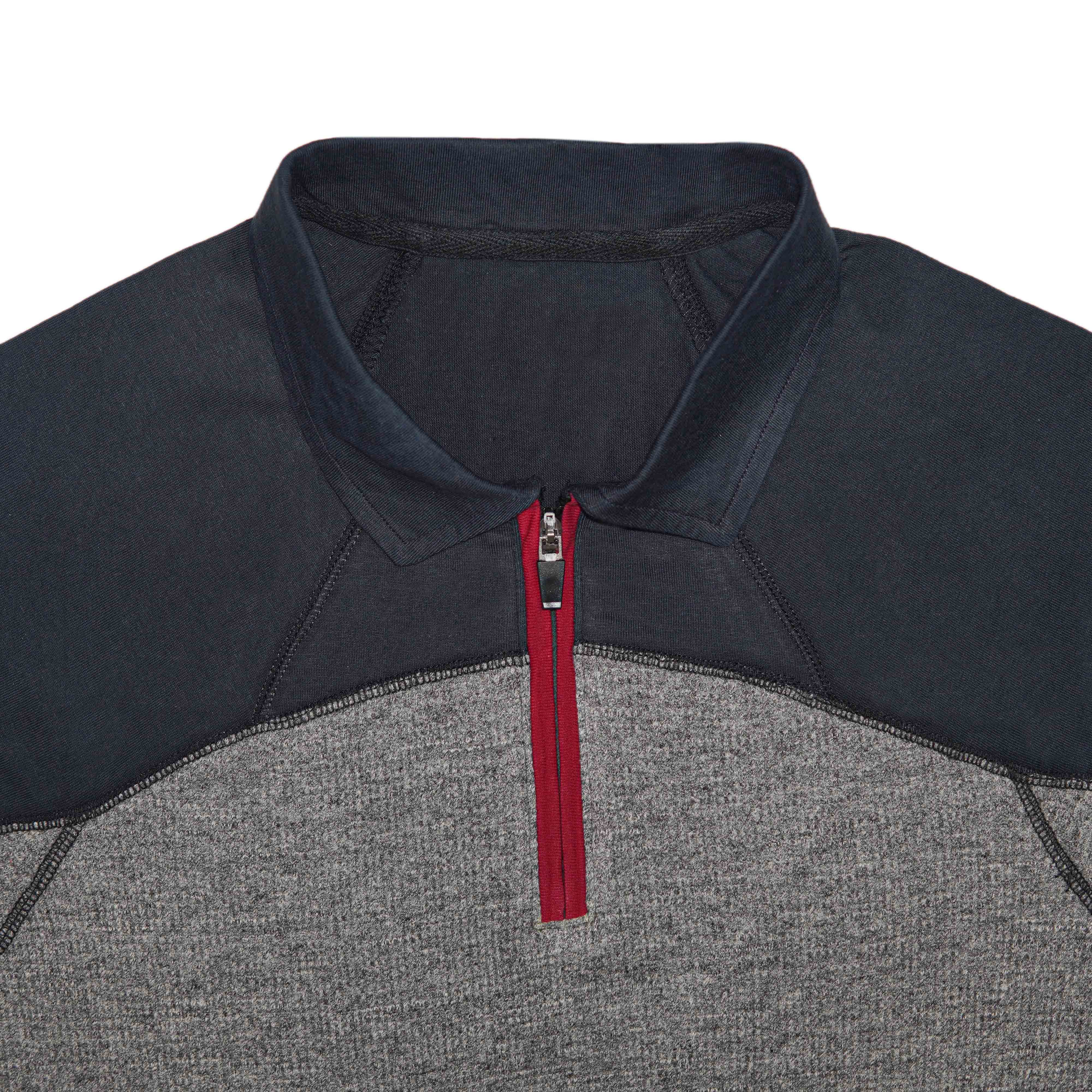 Thermal Quarter Zip Polo Shirt with Navy Blue Contrast Sleeves