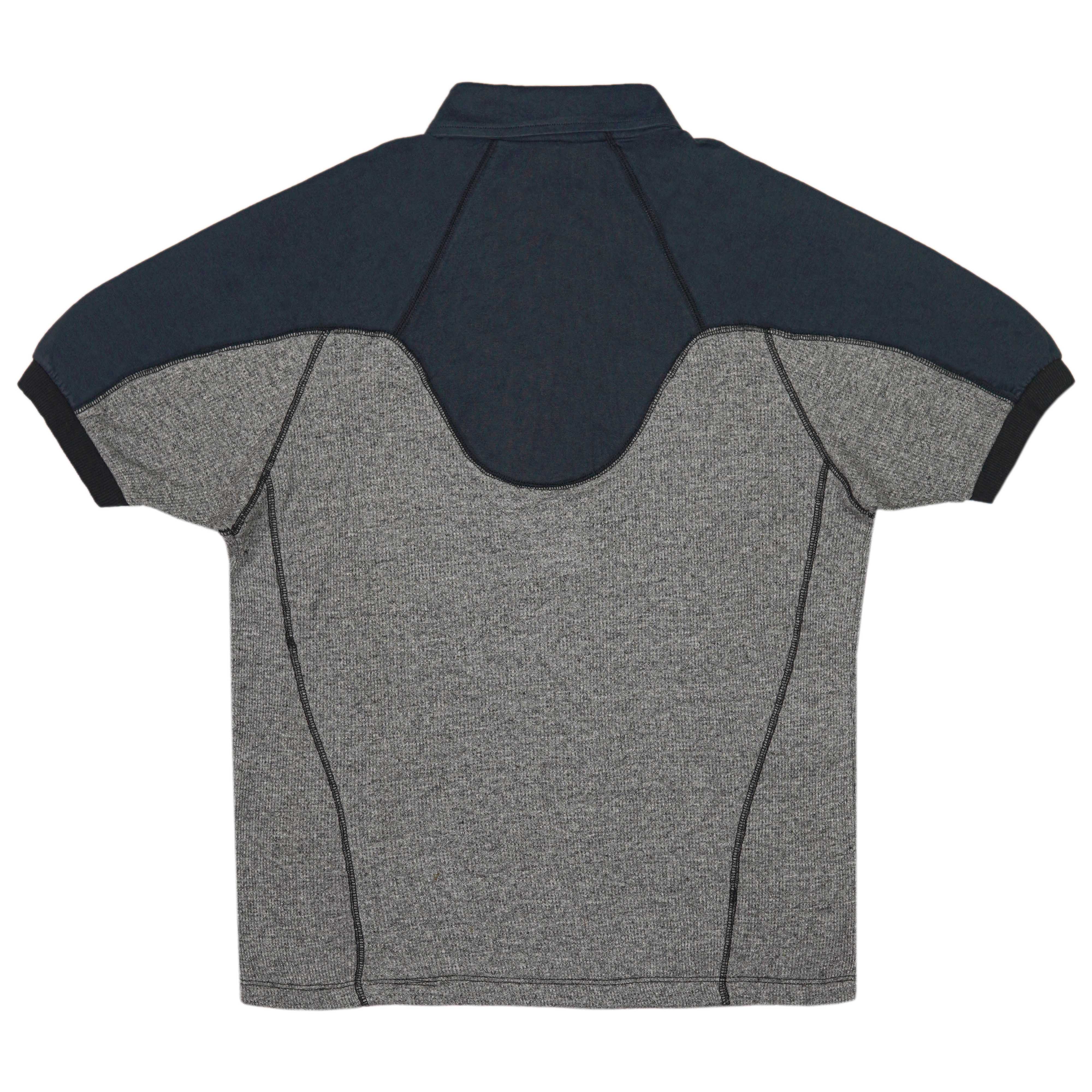 Thermal Quarter Zip Polo Shirt with Navy Blue Contrast Sleeves