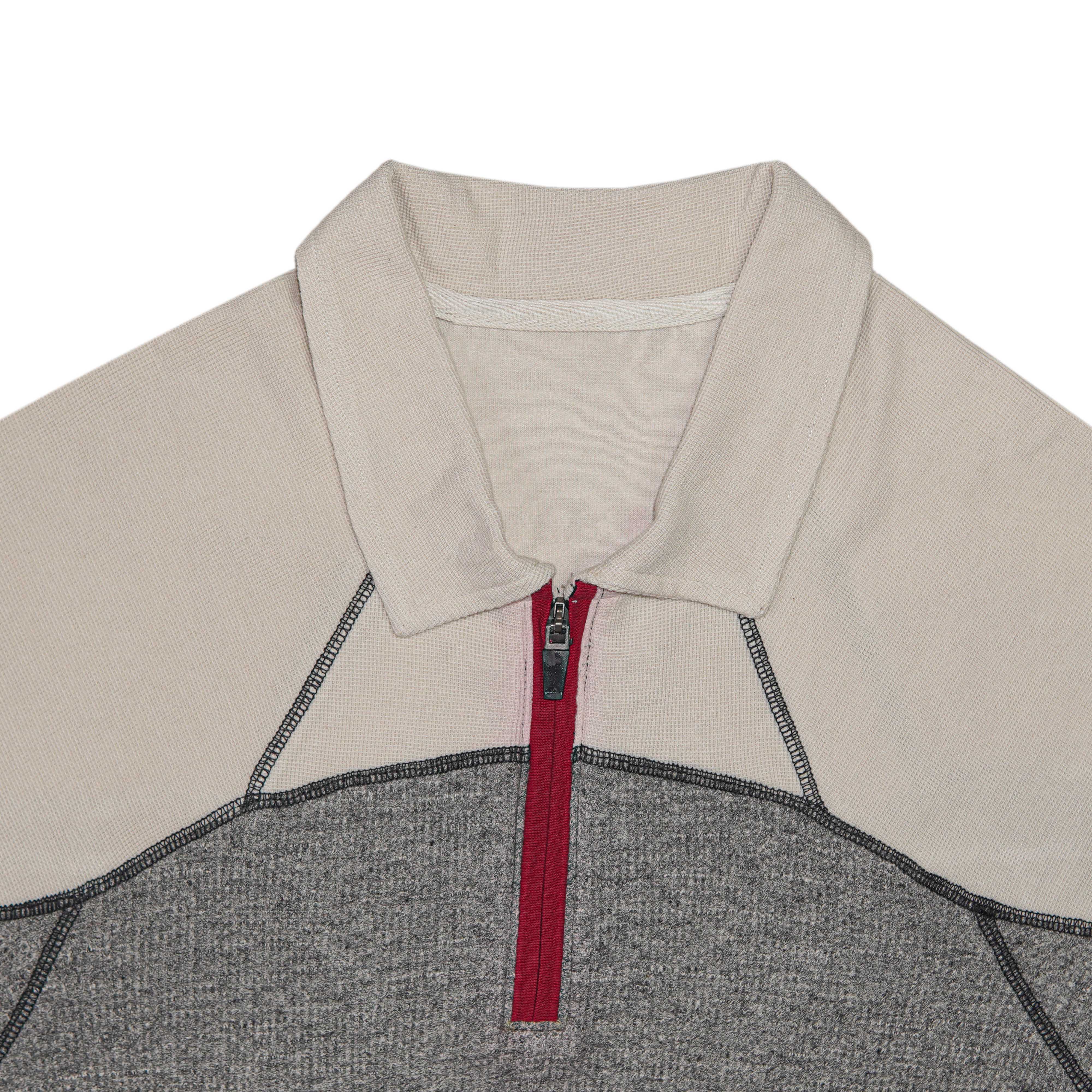 Thermal Quarter Zip Polo Shirt with Off-White Contrast Sleeves