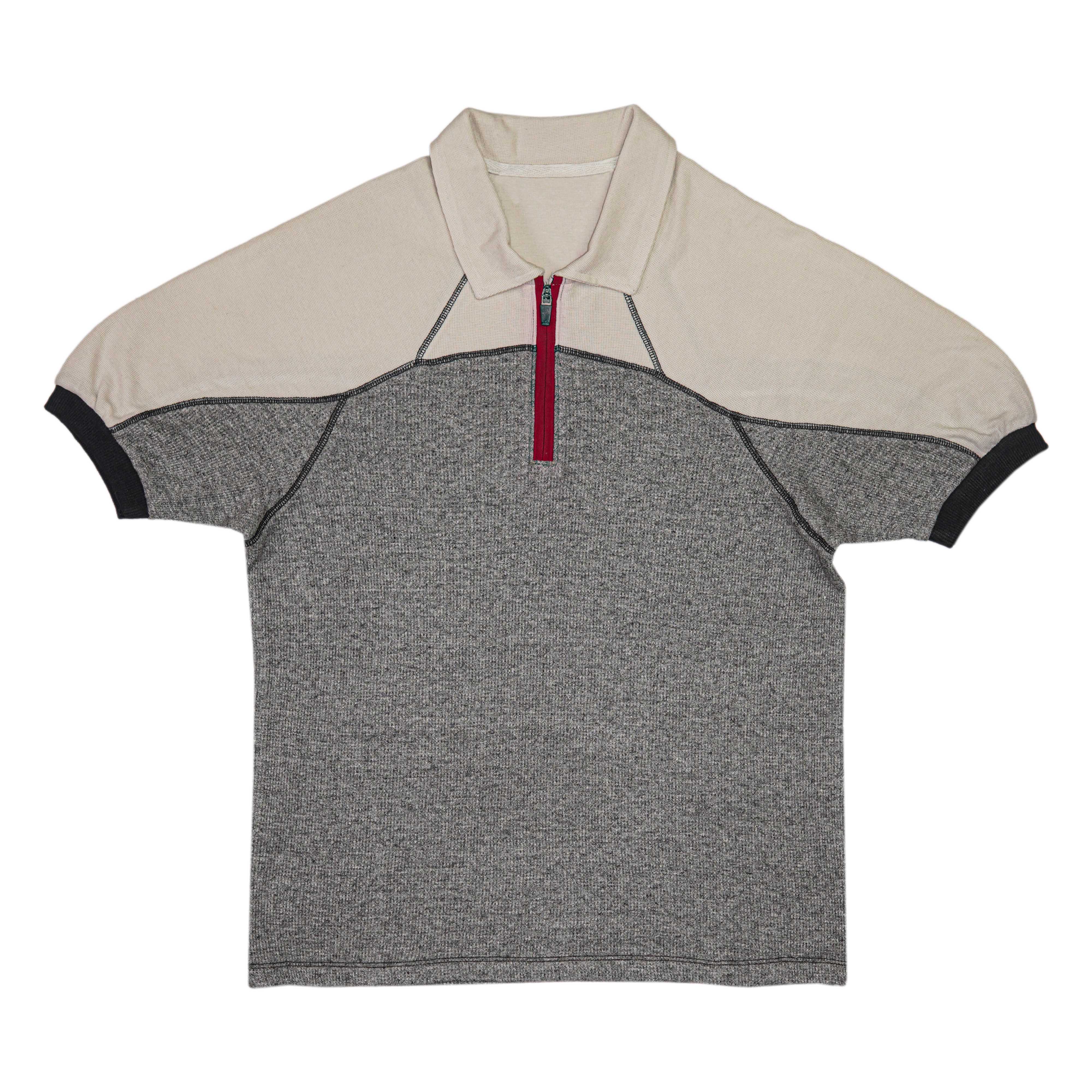 Thermal Quarter Zip Polo Shirt with Off-White Contrast Sleeves