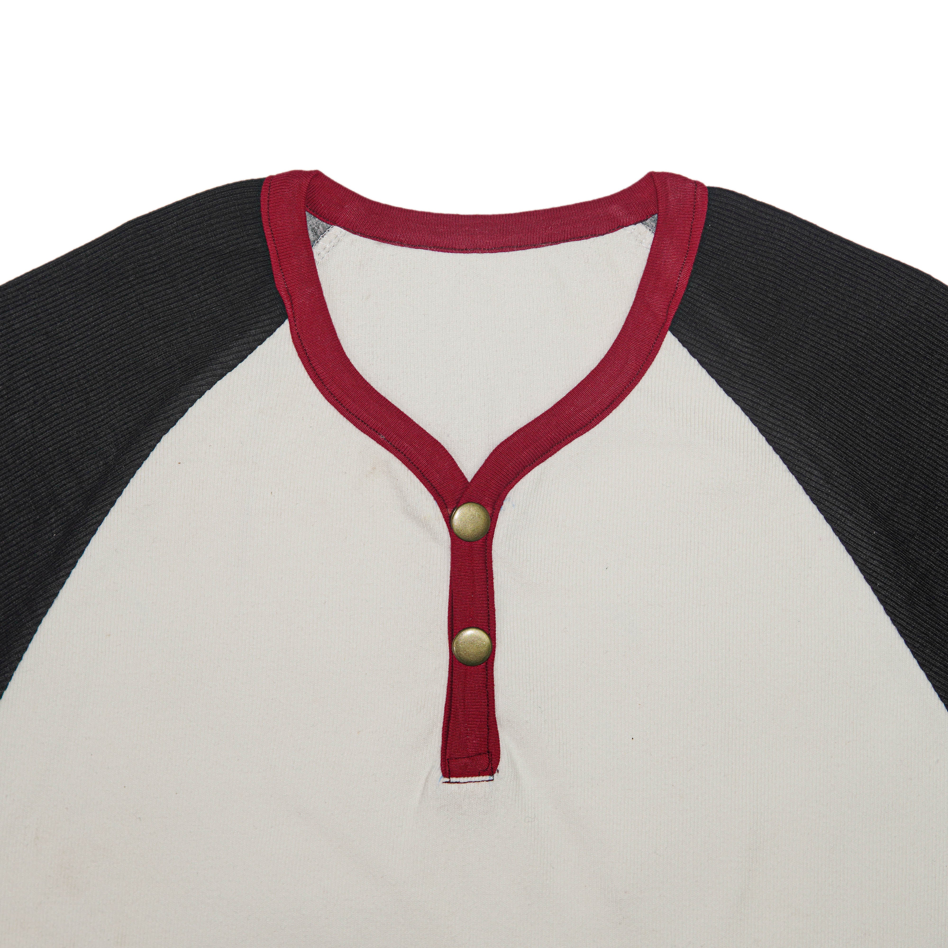Ribbed Y-Neck Raglan Contrast Long Sleeve T-Shirt