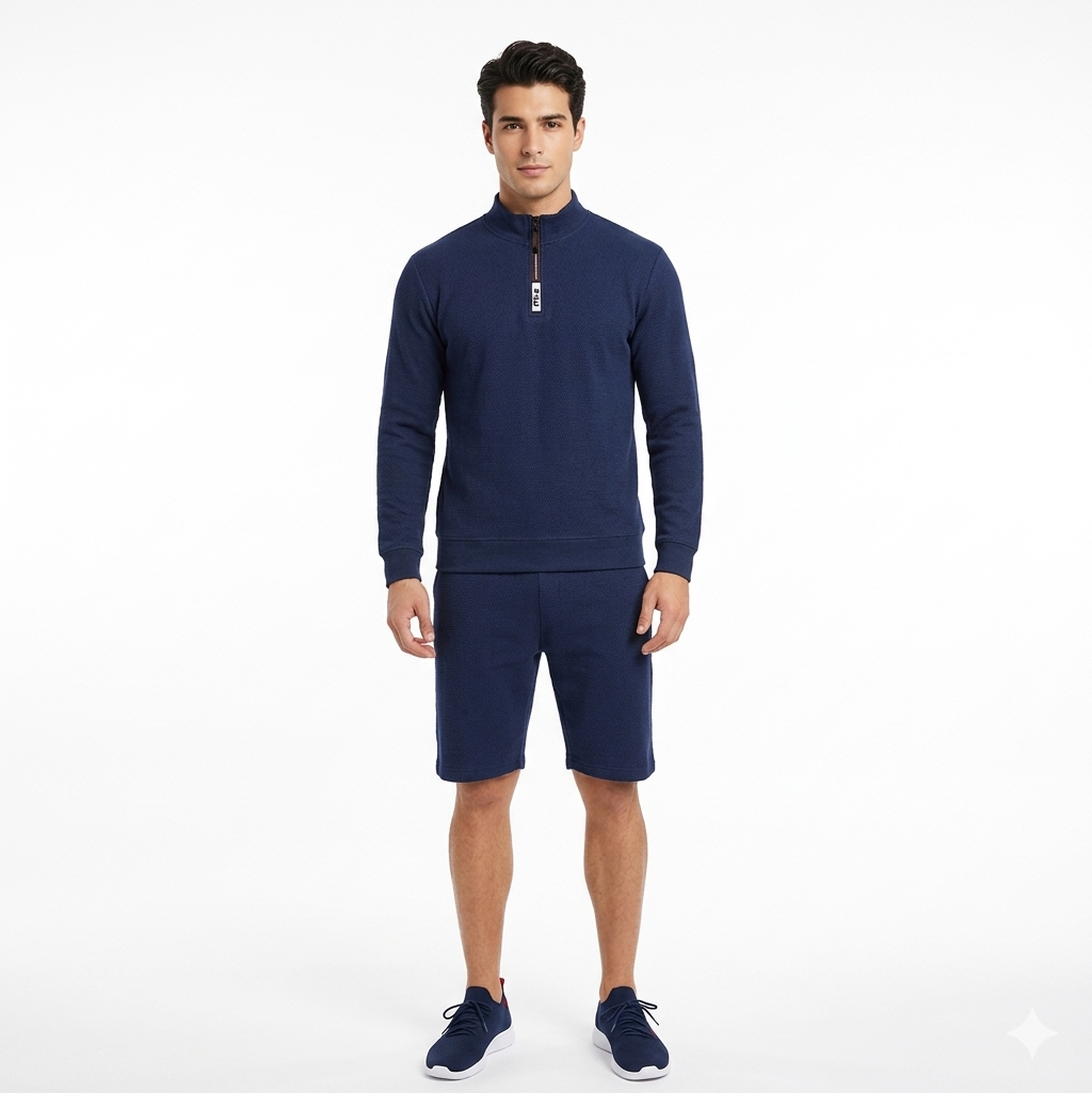 Quarter Zip Long Sleeve Sweatshirt with Shorts Tracksuit