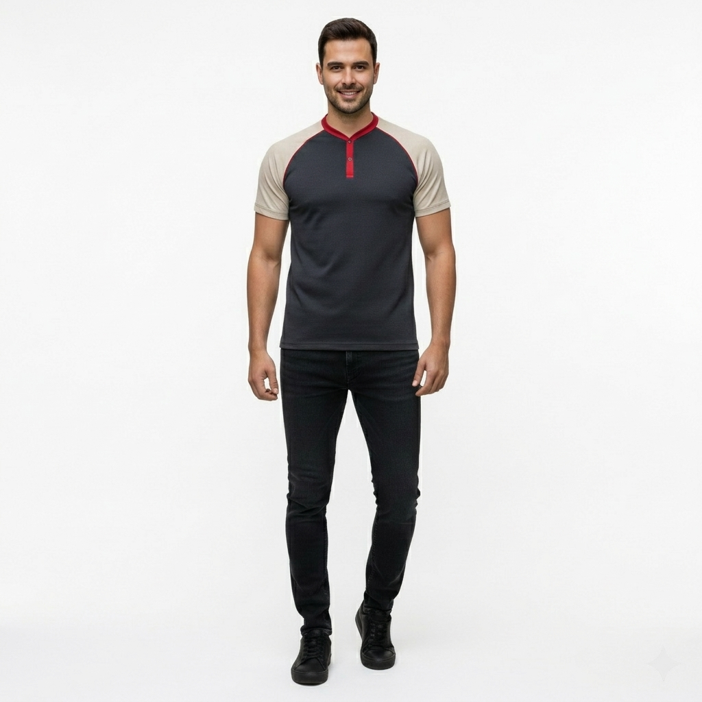 Y-Neck Raglan Short Sleeve T-Shirt