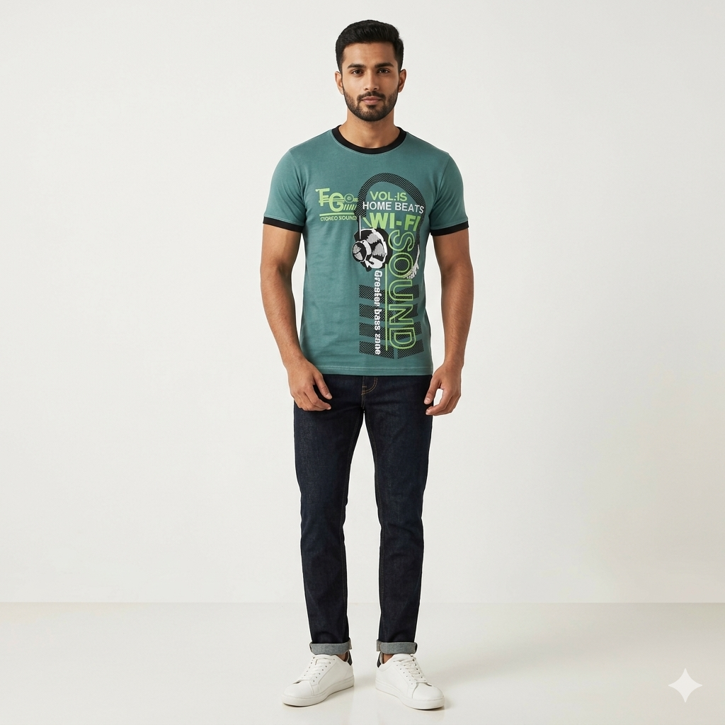 3-tune Dyed MEN Chest Printed Tee Shirt