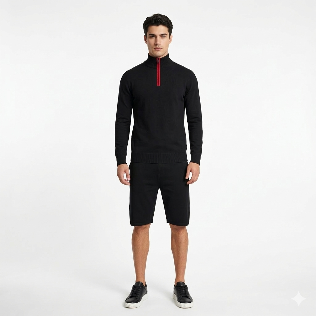4-Way Stretched Quarter Zip Long Sleeve Sweatshirt with Shorts