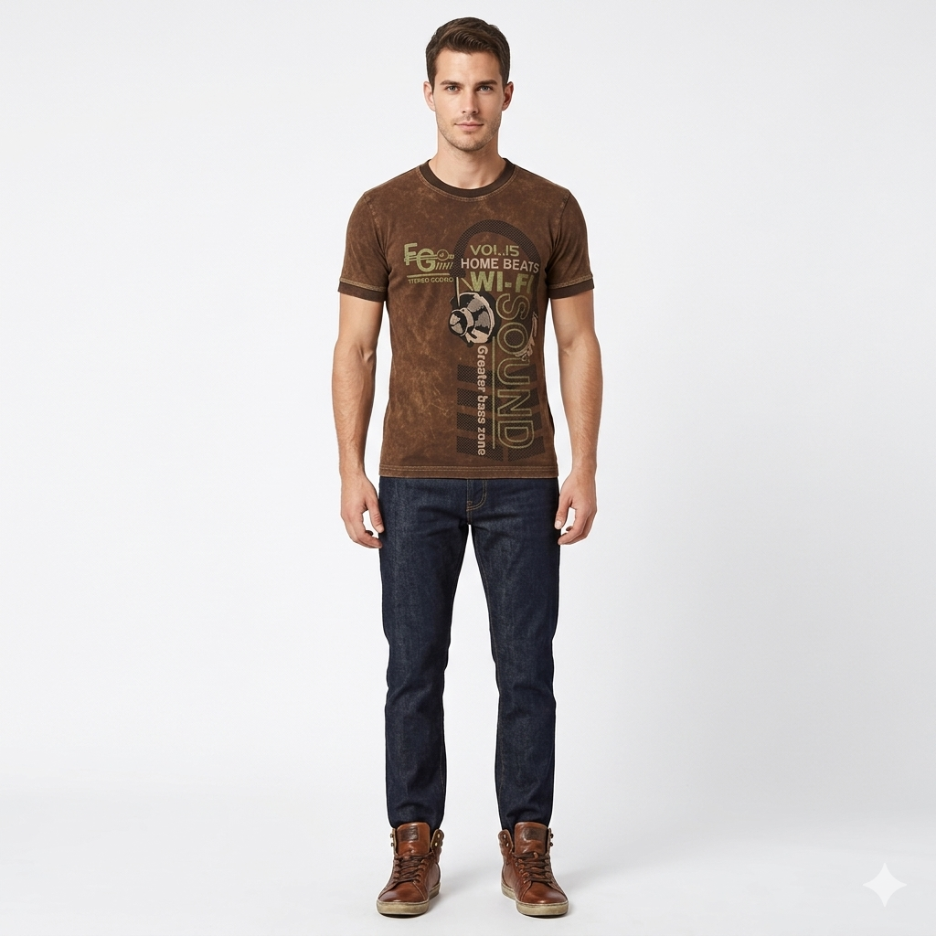 3-tune Dyed MEN Chest Printed Tee Shirt