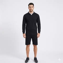 Long Sleeve Placket Polo Shirt with Short Tracksuit