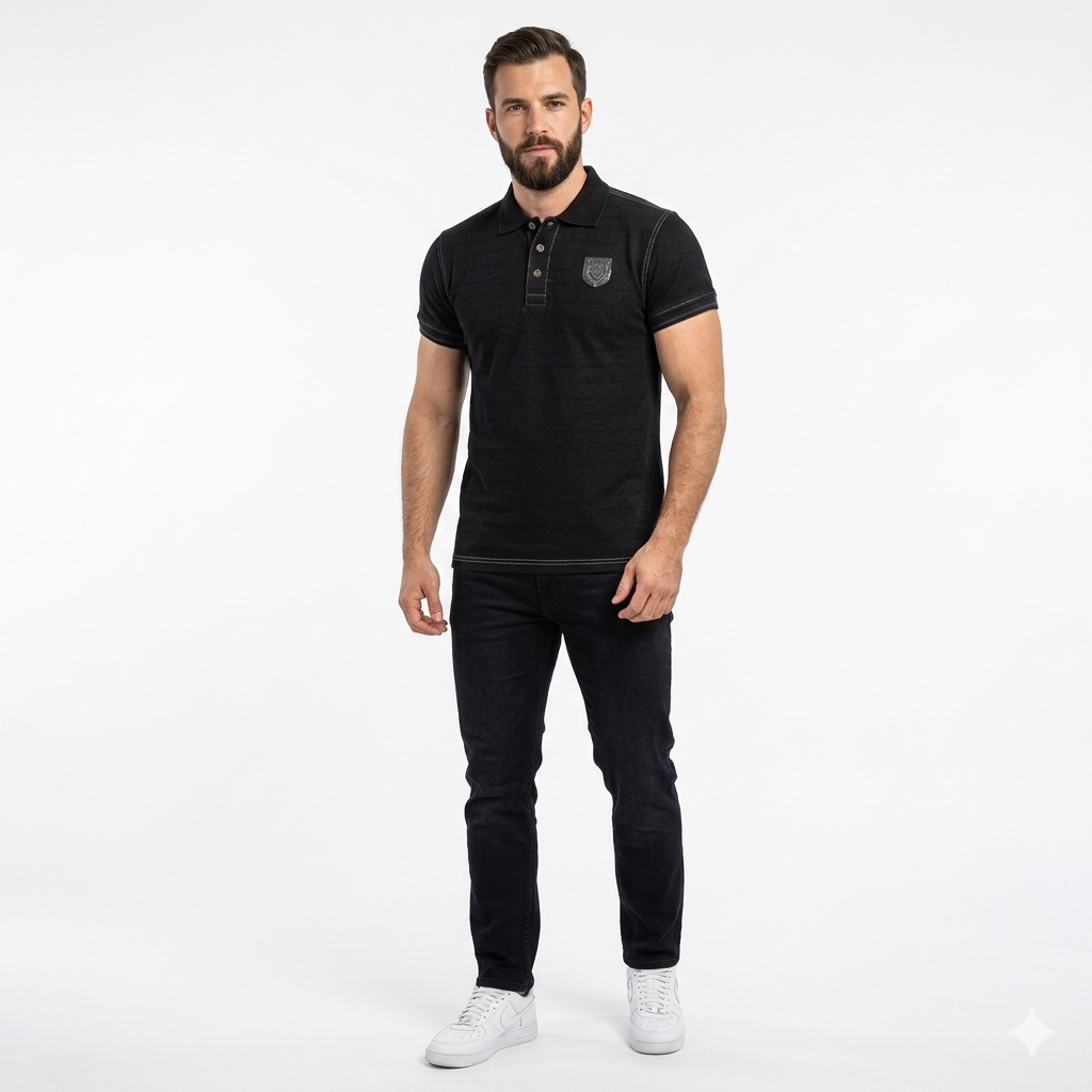 Black Self Linning 3- Tunic Polo Shirt