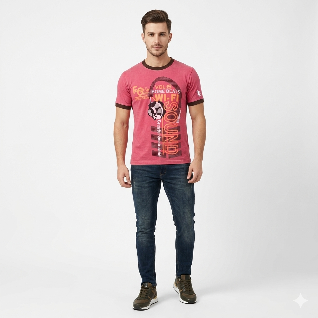 3-tune Dyed MEN Chest Printed Tee Shirt
