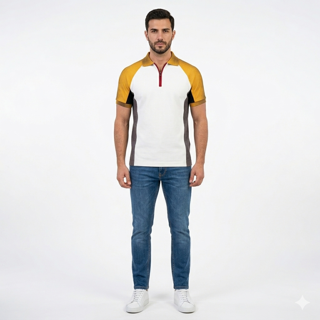 Men’s Raglan Sleeve Zip Polo Shirt with Side Panel