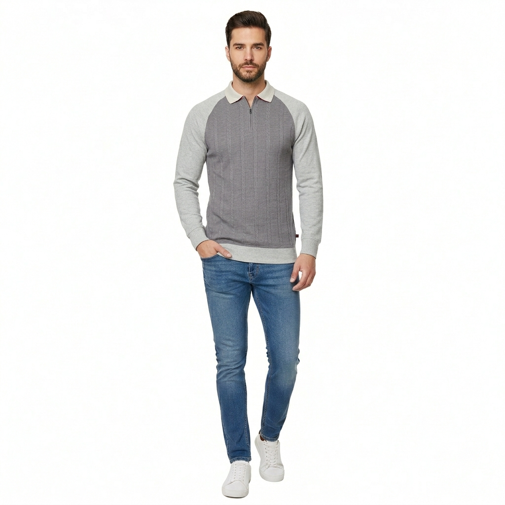Contrast Long Sleeve Polo Shirt