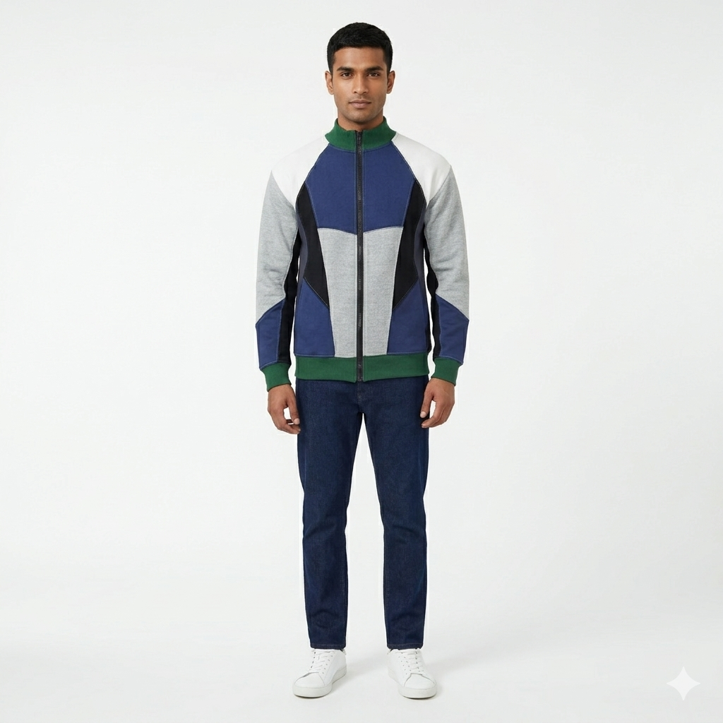 Full Zip Long Sleeve Multi Panal Sweatshirt