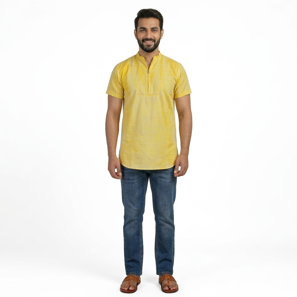 Quarter-Zip Short-Sleeve Fancy Kurta