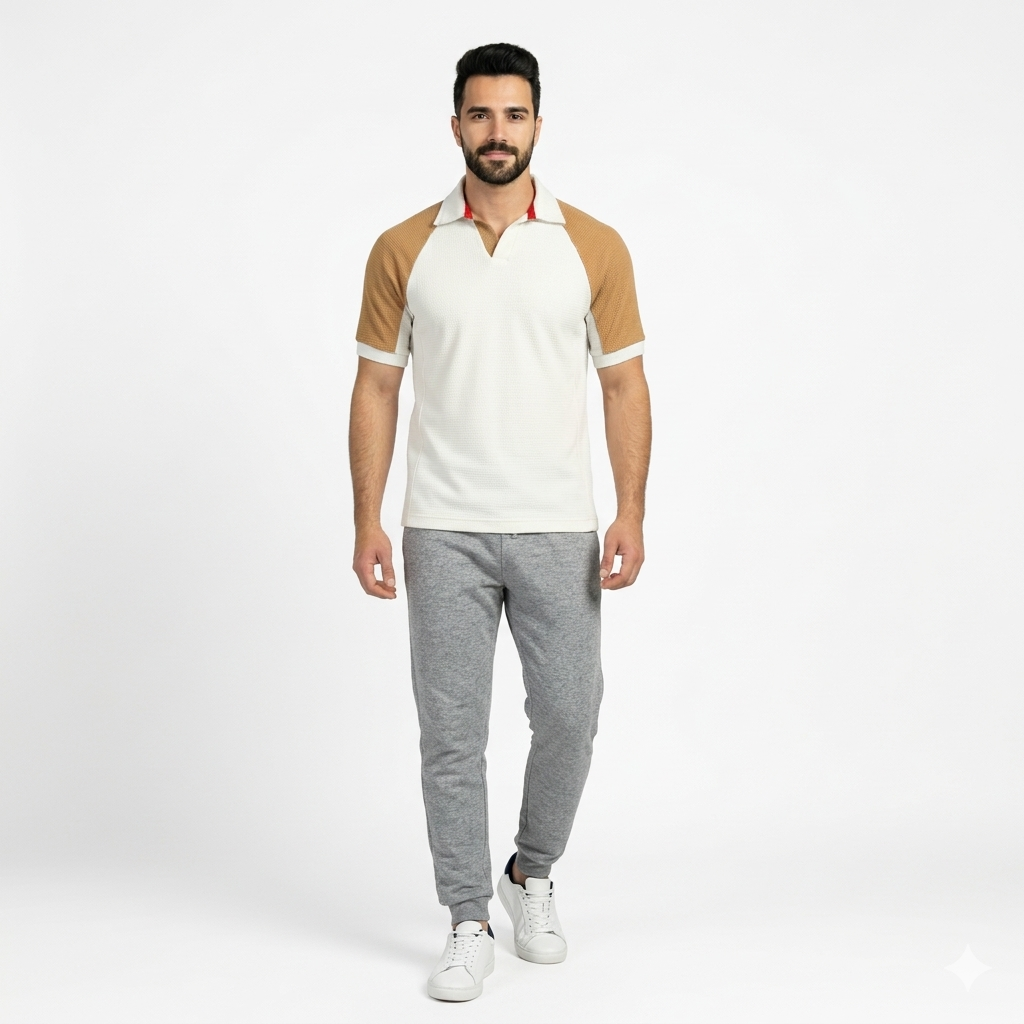 Men's Rib Raglan Short Sleeve Side Panel Polo Shirt