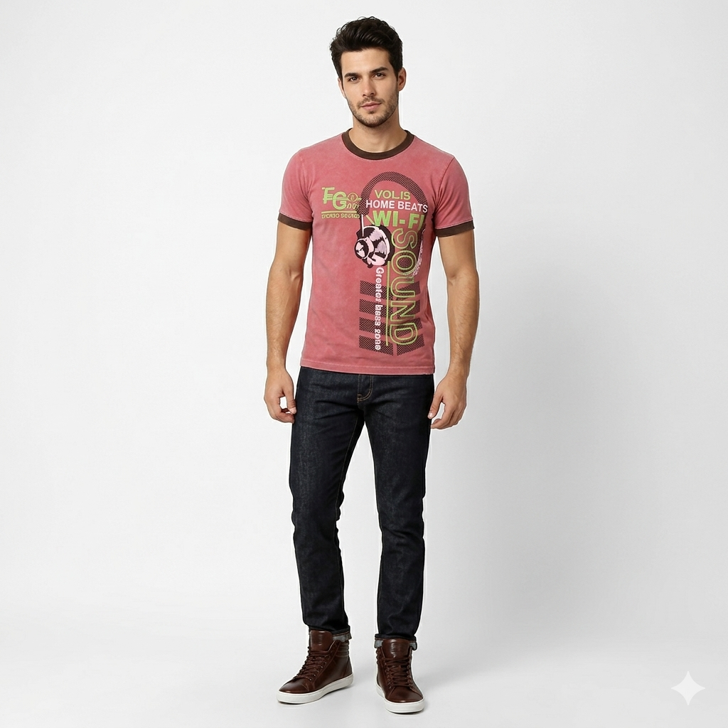 3-tune Dyed MEN Chest Printed Tee Shirt