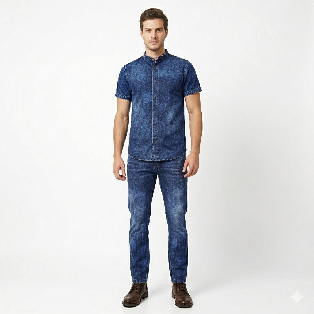 Short Sleeve Denim Suit