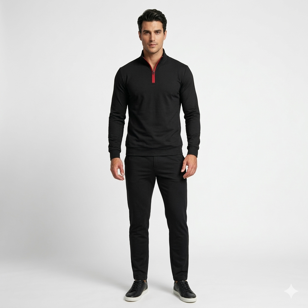 4-Way Stretched Quarter Zip Long Sleeve Sweatshirt with Trouser