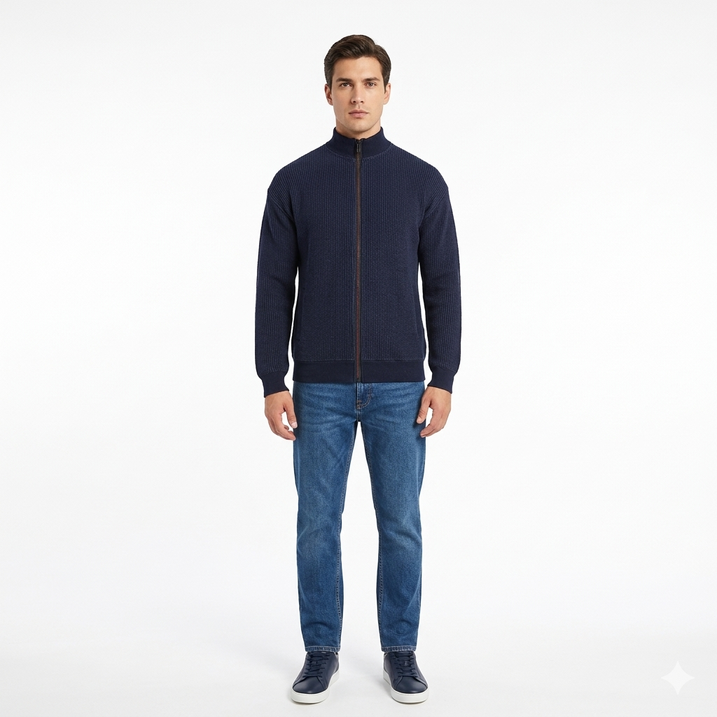 Men’s Full Zip Long Sleeve Rib Sweatshirt