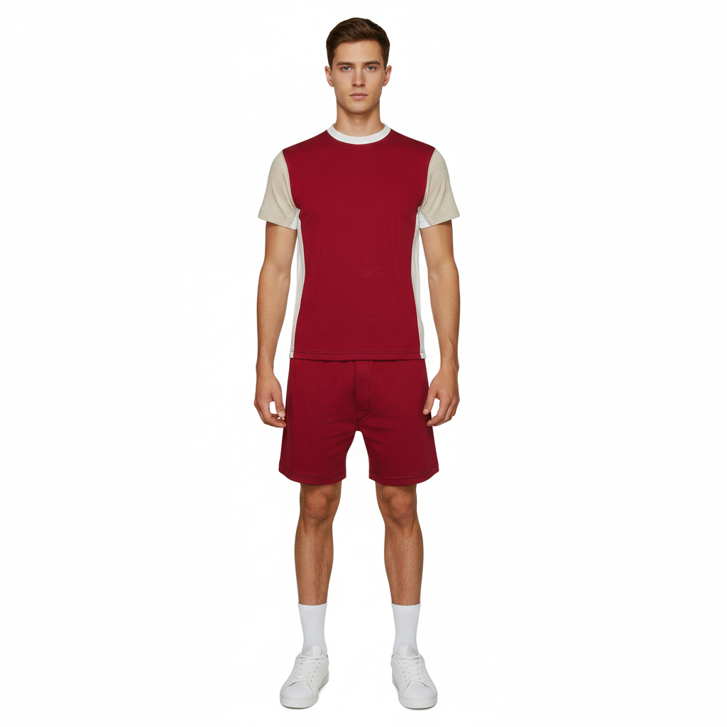 Contrast Sleeve Side Panel T-Shirt With Short Tracksuit